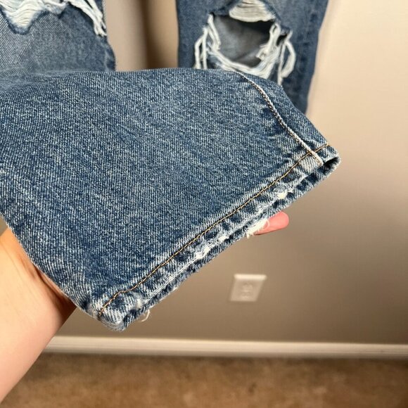 Levi's Ribcage Straight Ankle Jeans Size 25 Distressed Button Fly High Waist - Picture 7 of 12